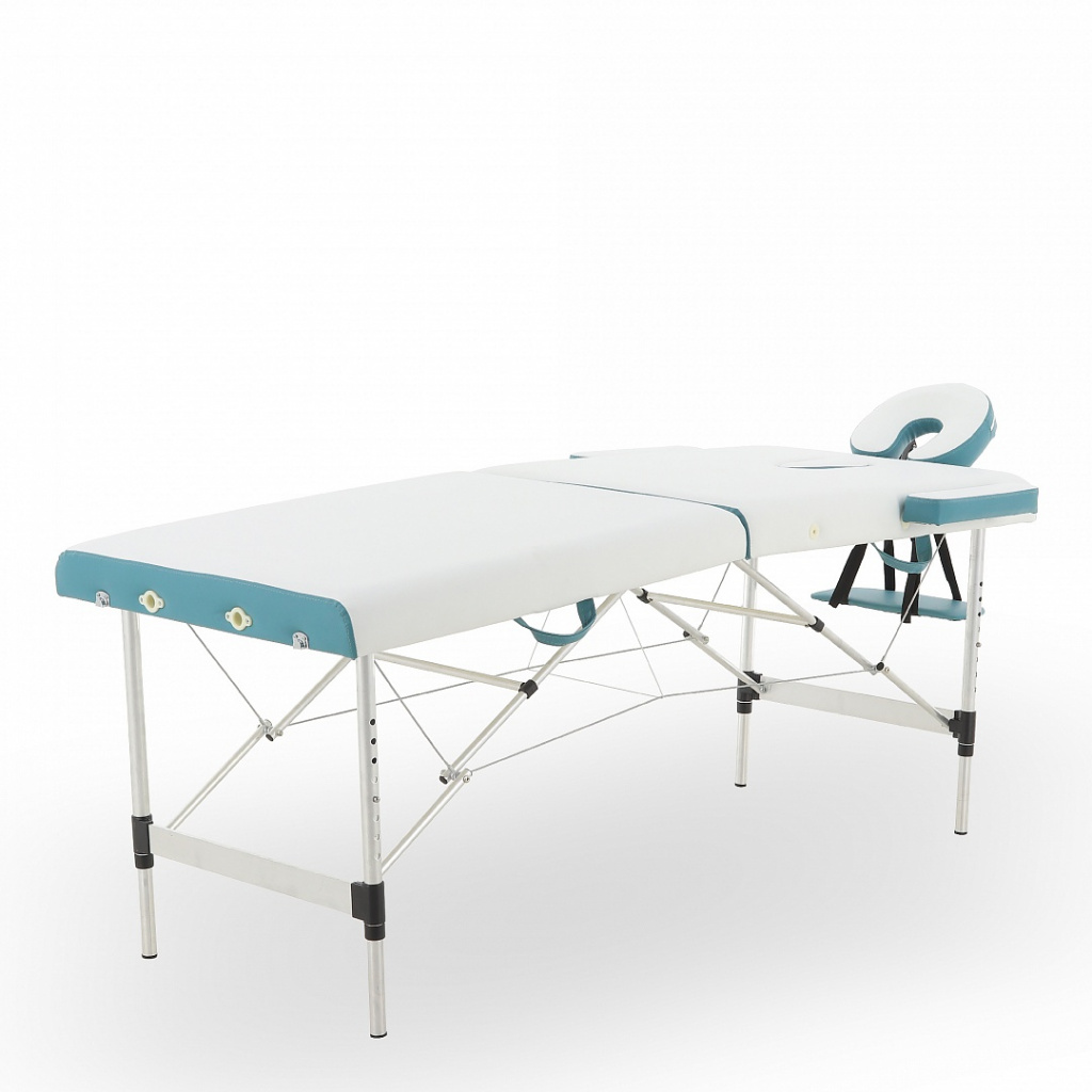 Массажный стол на Алюмин раме МосМедика (2х секц) JFAL01A (белый/бирюзовый)