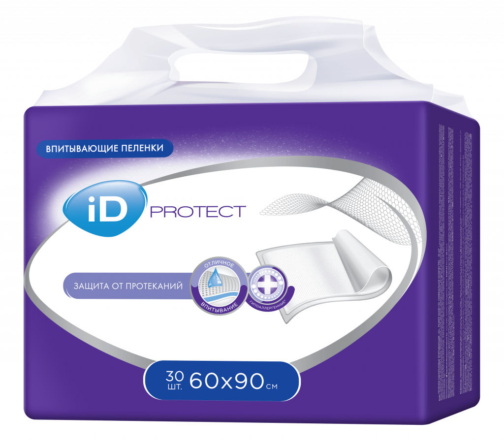Пеленки одноразовые впитывающие  ID Protect  60*90 уп.30шт.