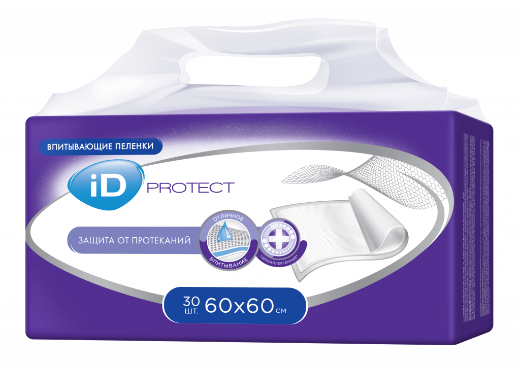 Пеленки одноразовые впитывающие ID Protect 60*60 уп.30 шт.